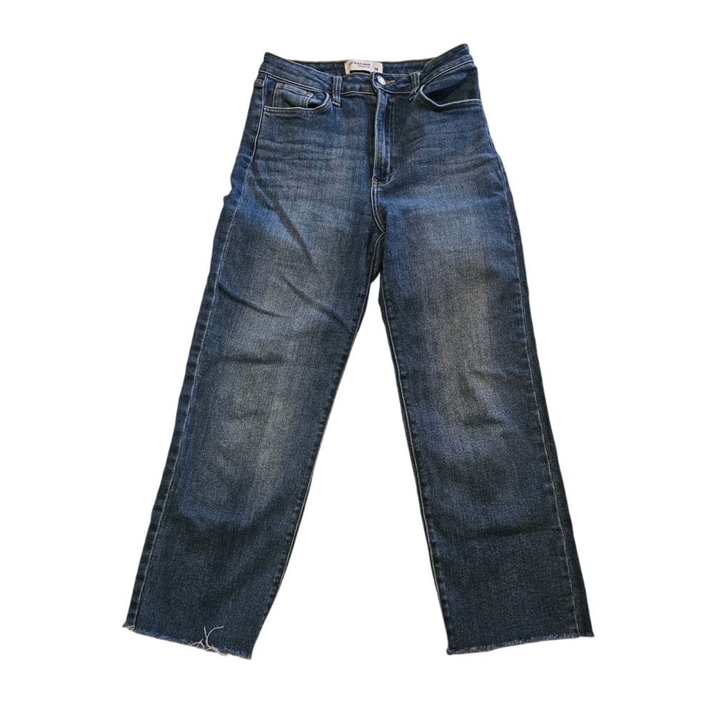 Just Black Denim High Rise Straight Leg Raw‎ Hem Jeans Blue Wash Made in USA 28